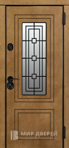 Нестандартная уличная дверь со стеклопакетом орех №11 внешняя - фото